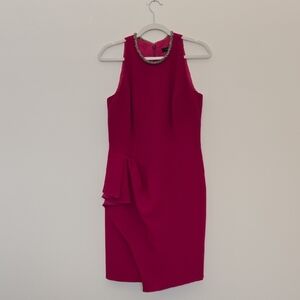 Carmen Marc Valvo Vibrant Magenta Pink Cocktail Dress Designer Beaded Neckline 8